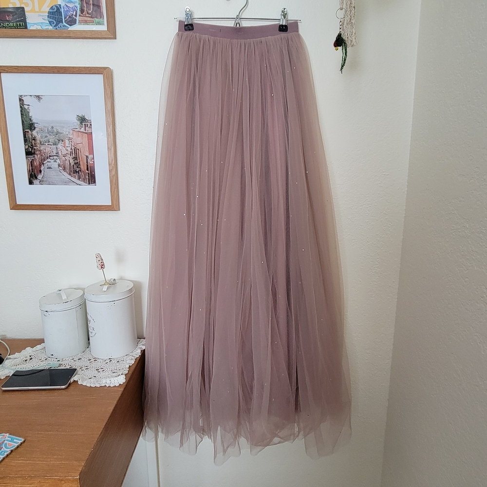 Elegant Mauve Tulle Maxi Skirt